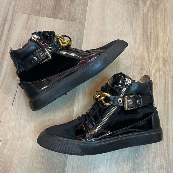 Giuseppe Zanotti Women’s Black/Gold Single Gold Bar High Top Size 37 EU 7 US - Picture 6 of 11